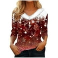 thumbnail image 2 of Lroveb Christmas Shirts for Women Holiday Tops Long Sleeve Faux V Neck T Shirt Xmas Tree Snowflakes Graphic Top Loose Blouse Graphic T Shirts, 2 of 4