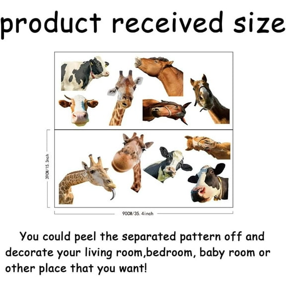 Animal Head Wall Sticker Funny Giraffe Cow Horse Head Wall Decals Peel and Stick Wall Stickers