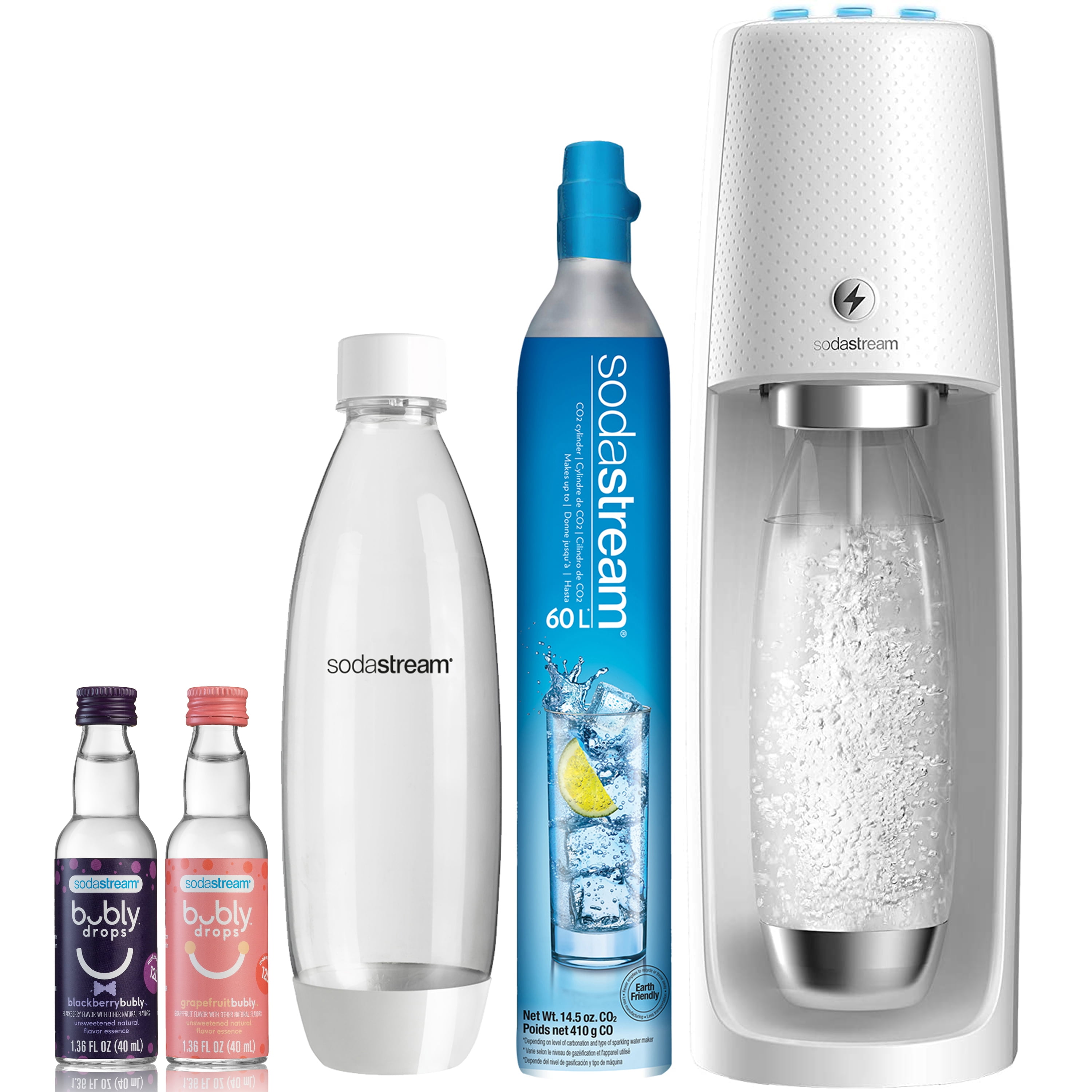 Black and Bubly Drops Flavors with CO2 SodaStream Fizzi One Touch Sparkling Water Maker Bundle BPA Free Bottles 