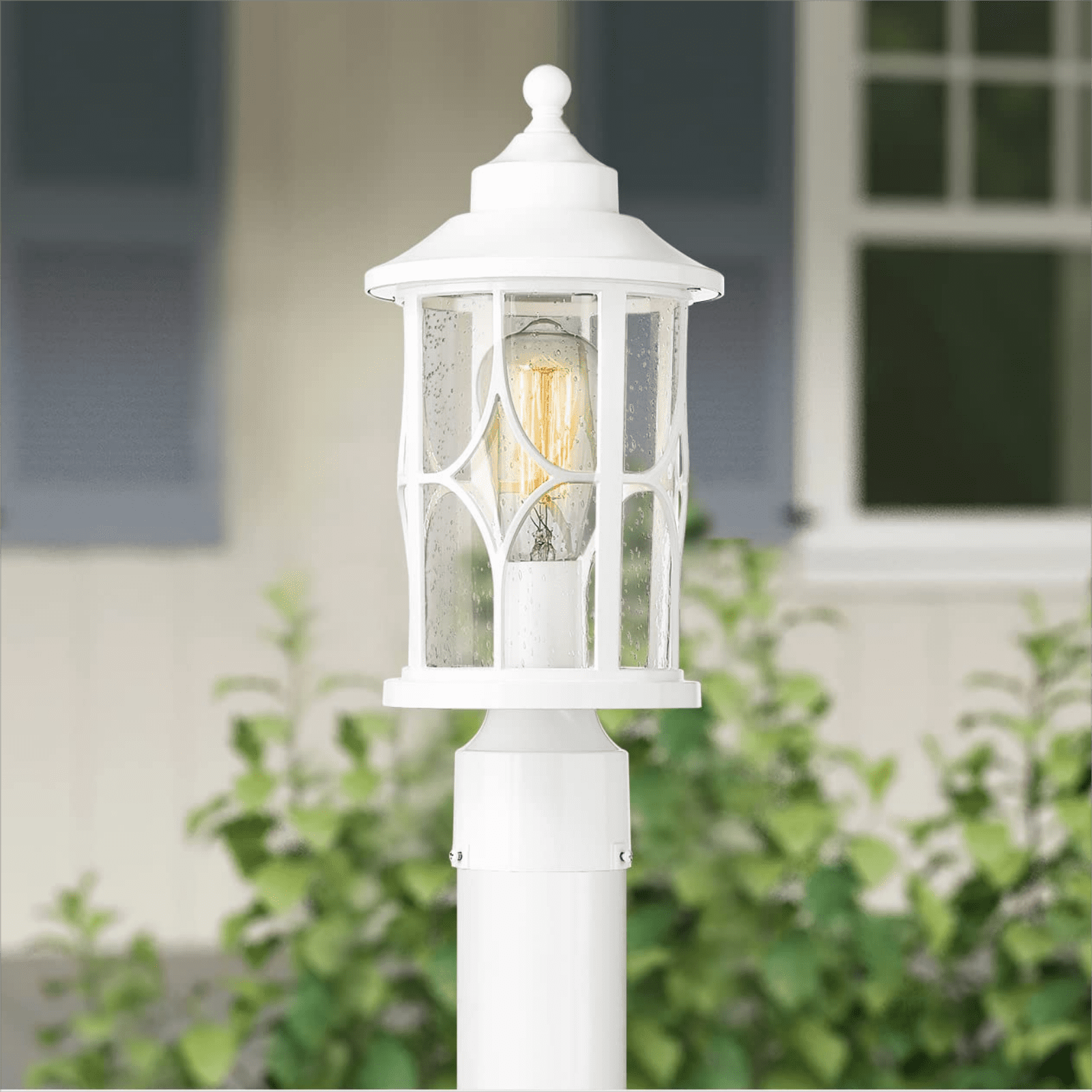 White Modern Lamp Post Outdoor Lighting Farmhouse Exterior Pole Light for  Patio Courtyard Die-Cast Aluminum with Seeded Glass White Finish 