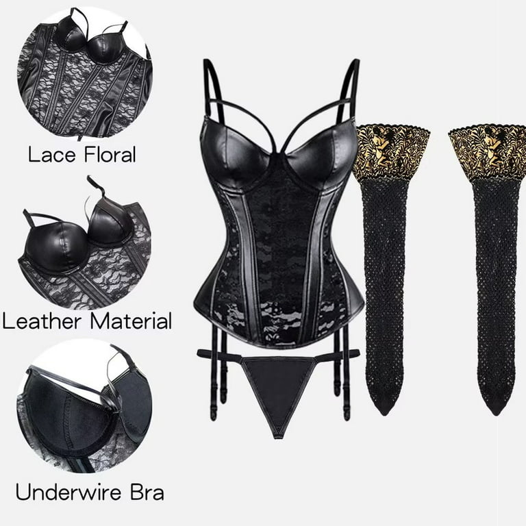 Women's Sexy Corset Leather Lingerie for Women Gothic Black