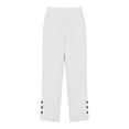 thumbnail image 4 of Women's Cotton Linen Wide Leg Pants Elastic High Waisted Palazzo Trousers with Pockets Button Hem Slit Casual Pant White S, 4 of 6