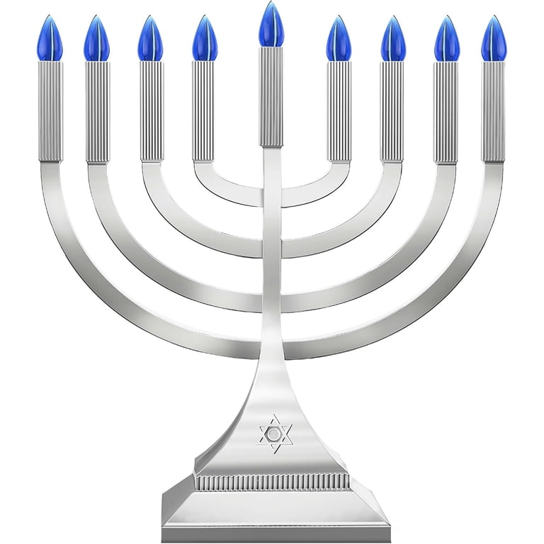 Zion Judaica 9" LED Hanukkah Menorah, Silver photo 4