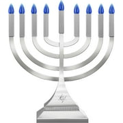 Zion Judaica 9 LED Hanukkah Menorah Silver Powered by Batteries or USB Type C Cable Flameless Chanukkah Candleholder USB Electric Minorah Bulbs Chanukah Decoration Lights Hanukkiah