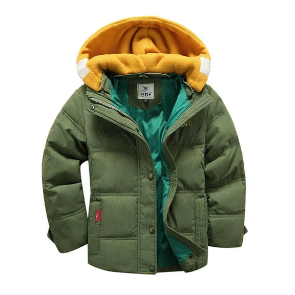 Otqutp Children Windproof Snowsuit Toddler Kids Baby Boys Girls Winter Warm Long Sleeve Jacket Outerwear Coats Removable Hooded Padded Outwear(Army Green,6-7 Years)