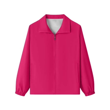 Teen Boys Girls Waterproof Rain Jacket No Hood Lightweight Softshell Jacket Kids Windproof School Exercise Coat with Pockets for Camping Cycling Hiking Hot Pink 11-12Years