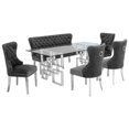 thumbnail image 1 of 6pc Clear Glass Dining Set with Silver Stainless Steel Base + Chairs + Bench, 1 of 4