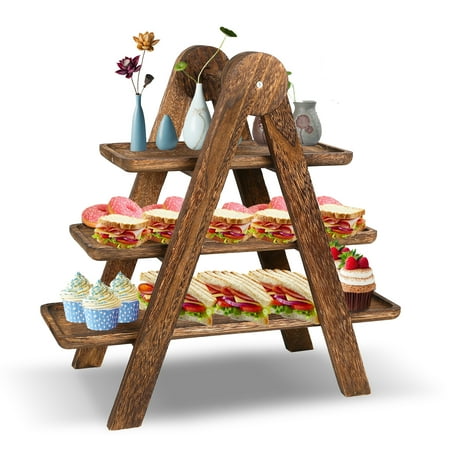 

3 Tier Serving Tray Farmhouse Tiered Tray Wood Tiered Tray Decor Serving Platter Ladder Serving Trays for Party Picnic by BOOBEAUTY