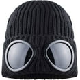 thumbnail image 1 of Goggle Hat: Beanie Style with Ribbed Knit Cuff for Winter - Unisex Black_Special Gift, 1 of 5