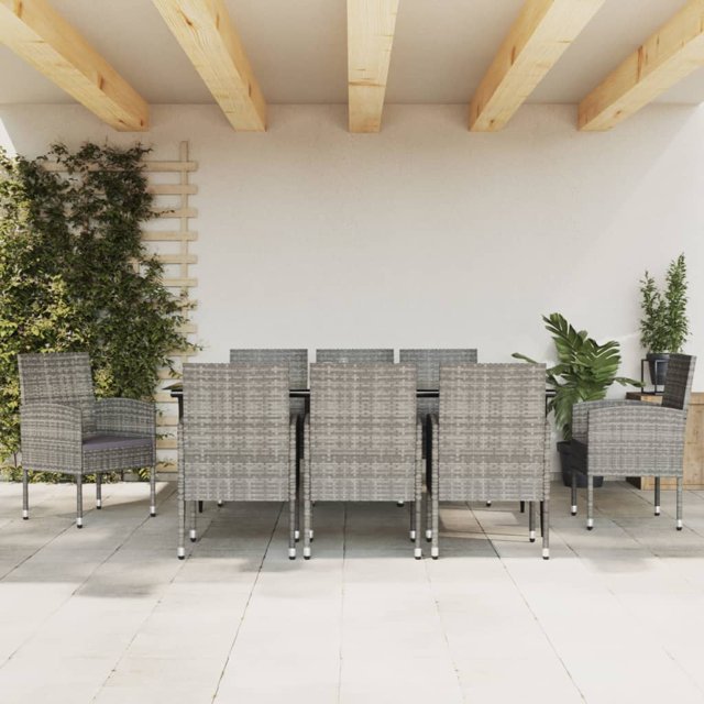 vidaXL 9 Piece Garden Dining Set Grey and Black Poly Rattan and Steel