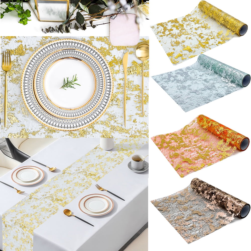 Glitter Metallic Table Runner 11 Inch x 16 Feet Thin Mesh Sparkle Table Runner Roll Table ...