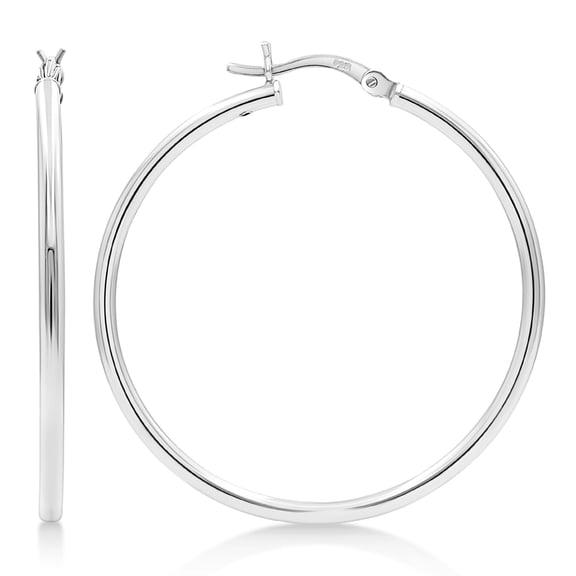 Sterling Silver Hoop Earrings High Polished Silver Hoops for Women, Men | Lightweight EarringDiameter