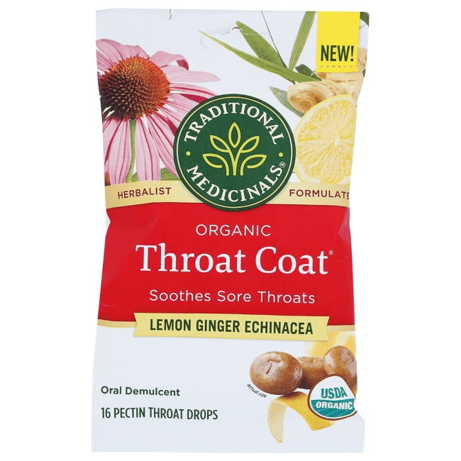 Traditional Medicinals Organic Throat Coat Drops Lemon Ginger
