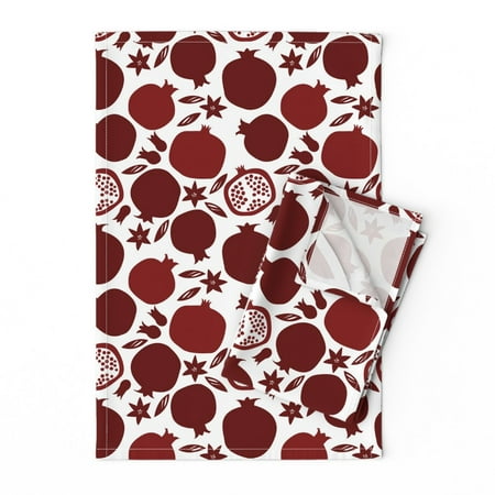 

Printed Tea Towel Linen Cotton Canvas - Pomegranates Fruit Autumn Winter Red White Flowers Seeds Print Decorative Kitchen Towel by Spoonflower