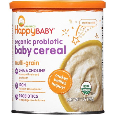 (4 pack) (4 Cans) Happy Baby Organic Probiotic Multi-Grain Baby Cereal, 7 oz