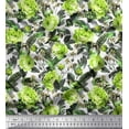 thumbnail image 1 of Soimoi Green Poly Georgette Fabric American Robin,Leaves & Floral Printed Fabric 1 Yard 42 Inch Wide, 1 of 1