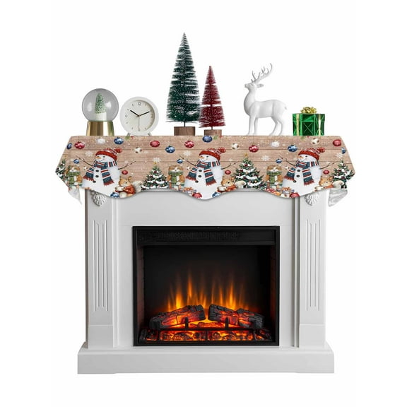 Christmas Mantel Scarf Fireplace Decorations for Living Room, Snowman Poinsettia Snowflake Pine Branch Wooden Fireplace Mantel Scarf Cover Runner for Halloween/Thanksgiving/Christmas Decor 60"x17"