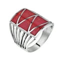 thumbnail image 4 of AeraVida Stripe Line Zig-zag Red Coral .925 Silver Ring-7, 4 of 6