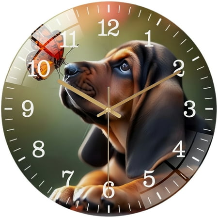Decorative Clocks: Bloodhound with Butterfly Glass Wall Clock ,Nature Dog Lover Wall Clock for Homes, Bars, Offices, Man Caves, Garages, And Living Rooms. .Also Makes A Great Gift.Housewarming Gif