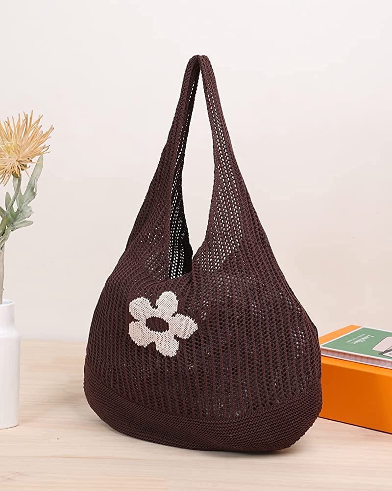 CoCopeaunts Womens Beach Tote Bags Shoulder Handbags knit bag Tote bag aesthetic Accessories for school Crocheted cute Tote bags