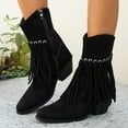 thumbnail image 2 of Juebong Women Suede Tassel Ankle Boots Fashion Round Toe Side Zipper Slip-On Flat Mocassion Ankle Boot Cowgirl Boots 2025 Black,38, 2 of 8