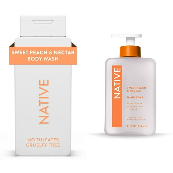 Native Sweet Peach & Nectar Body Wash 18 oz and Hand Soap 13 oz