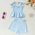 thumbnail image 2 of KPOPLK Baby Toddler Girls Clothes Solid Color Sleeveless Camisole Linen Pants Set Baby Summer Outfits baby girl clothes clearance under $5(3-4 Years,Blue), 2 of 5