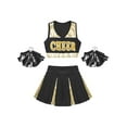 thumbnail image 3 of Aislor Girls Schoolgirls Cheer Leader Uniform Crop Top with Pleated Skirt and Pom Poms Dancewear Black 12, 3 of 7