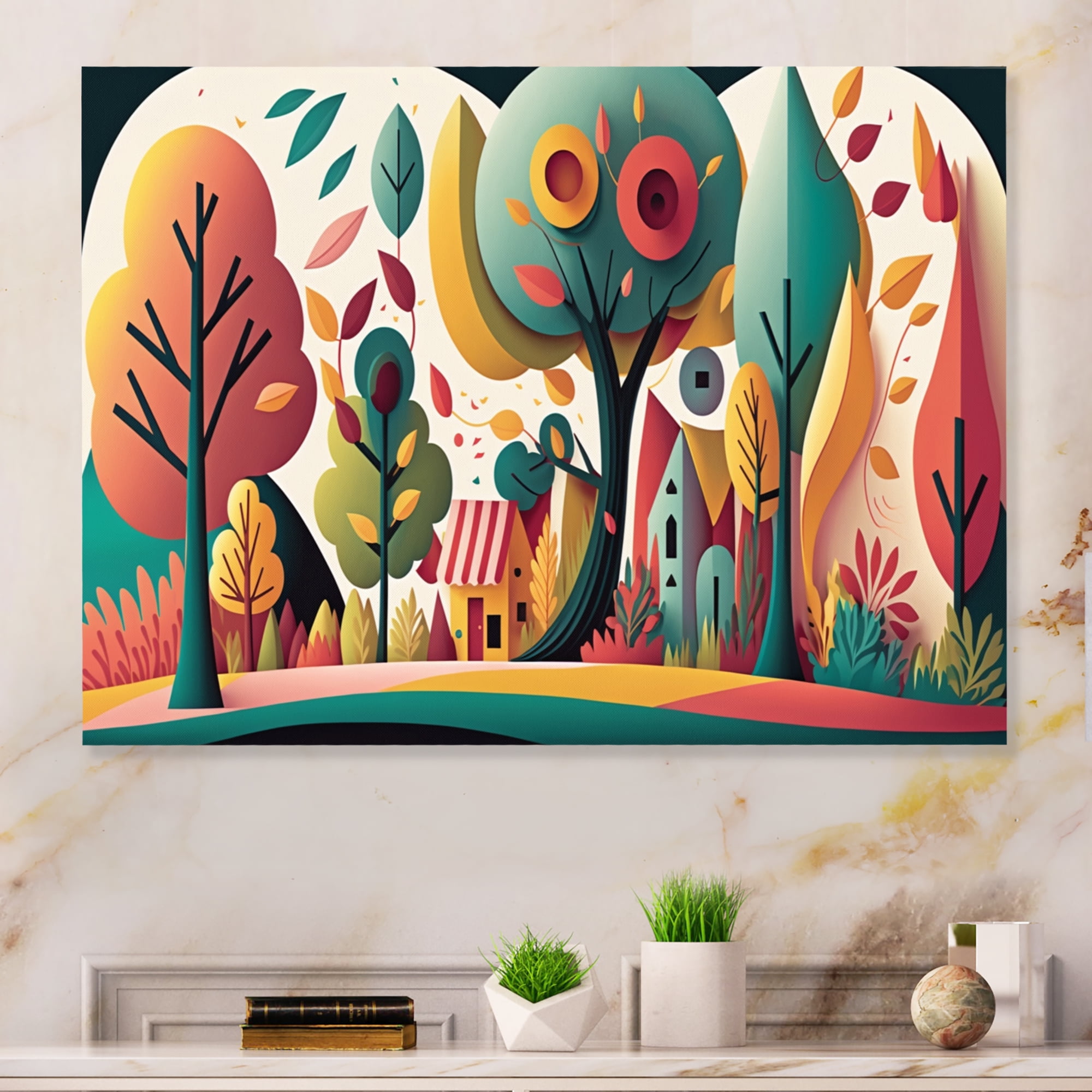 Designart Futuristic Cityscape With Trees I Canvas Wall Art