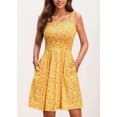 thumbnail image 4 of Robes Soleil Femmes Encolure Carrée Robe d'Été Jaune Taille Haute Invitée de Mariage Robe Soleil Robe Été Femme avec 2 Poches G, 4 of 7