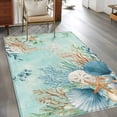 thumbnail image 2 of Area Rugs for Living Room 4x6 Ft, Teal Beach Coastal Non Slip Area Rugs for Kitchen Bedroom Entryway, Summer Nautical Coral Shell Botanical Washable Carpet Runner Rug Floor Mats for Bedroom, 2 of 8