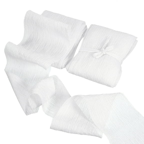 Uxcell 2 Rolls Chiffon Crinkle Ribbon 3'' x 6 Yd Handmade Fabric Silk Ribbon for Bouquets Wrapping Decor White