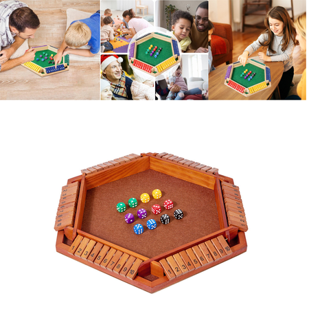 Shut the Box Game 6-Sided Wooden with 12 Dice Classic Wooden Dice Board Game Number Calculation Learning Toy for Kids Family Game Night & Party-Brown 9.84 In