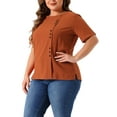 thumbnail image 4 of Plus Size Top for Women Short Sleeve Crew Neck Cotton Linen Blouses Top t Shirt 1X Brown, 4 of 6