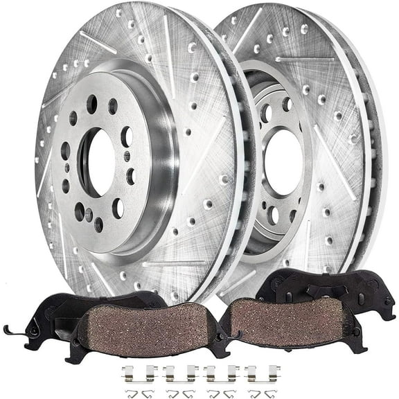 Detroit Axle - Front Brake Kit for 2017-2021 Honda Clarity 12.28" inch Drilled and Slotted Disc Brake Rotors Ceramic Brakes Pads with Hardware 2018 2019 2020 Replacement