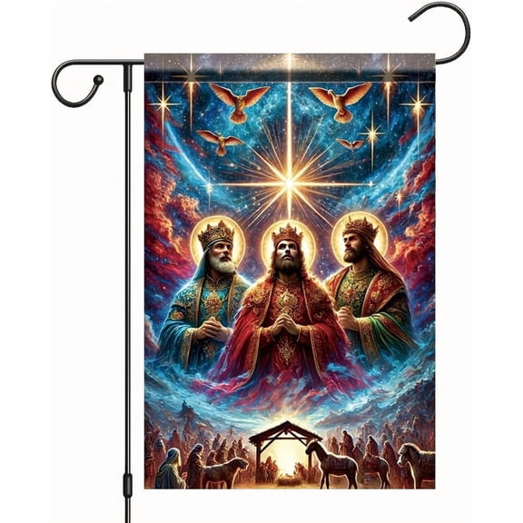 Tomhong Christmas Garden Flag 12x18 Inch Double Sided Outdoor Yard Banner Nativity Scene with Three Wise Men and Star of Bethlehem Religious Holiday Decoration for Winter Home Decor