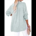 thumbnail image 3 of Blusas Casuales de Larga con Cuello en V y Botones para Mujer, Blusas Lisas de Gran Tamaño. Azul XXL, 3 of 7