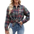 thumbnail image 3 of SHIBEVER Plaid Flannel Shirts for Women Long Sleeve Button Down Shirts Blouses Tops Jacket Boyfriend Shirt Coats Roll Up Fall Clothing, 3 of 5