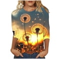 thumbnail image 2 of Cavosen Womens 3/4 Length Sleeve Tops Crew Neck Floral Graphic Print Pullover Tees Casual Dressy Summer Shirts Vacation Trendy Blouse Beach Resort T-Shirts Workout Outdoor S, 2 of 5