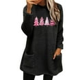 thumbnail image 3 of Feancey Christmas Pajamas for Women Fleece Thermal Loungewear Trendy Xmas Tree Print Crewneck Pullovers Comfy Fuzzy Sweatshirt Tops with Pockets Black M, 3 of 6