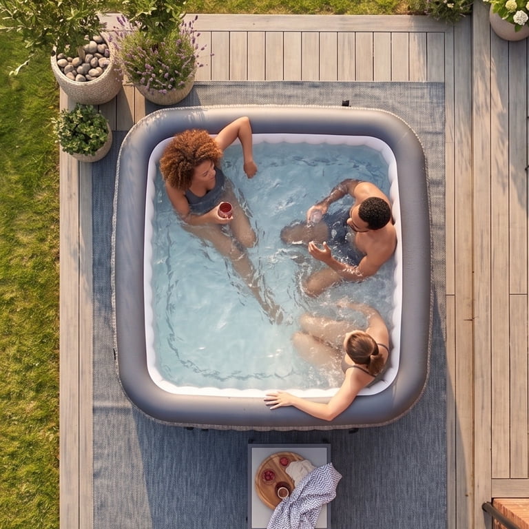 WAVE 6-Person Inflatable Hot Tub, Gray Rattan, 104Â°F Heater, 130