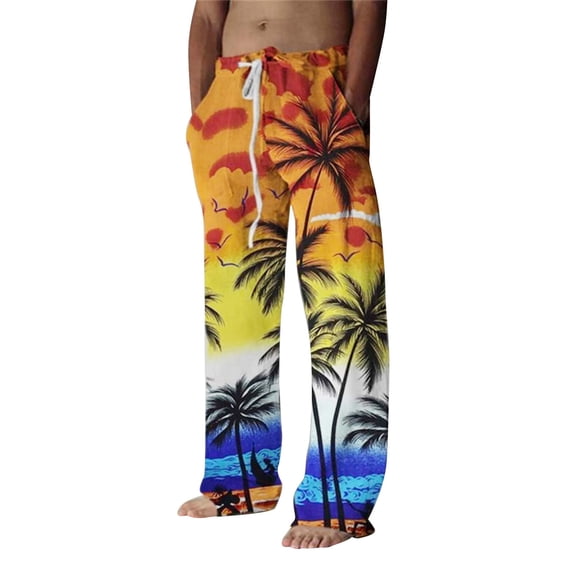 RUTAYY Men's Casual Pants 3D Gradient Print with Drawstring Belt Daily Wear Versatile Travel Trousers