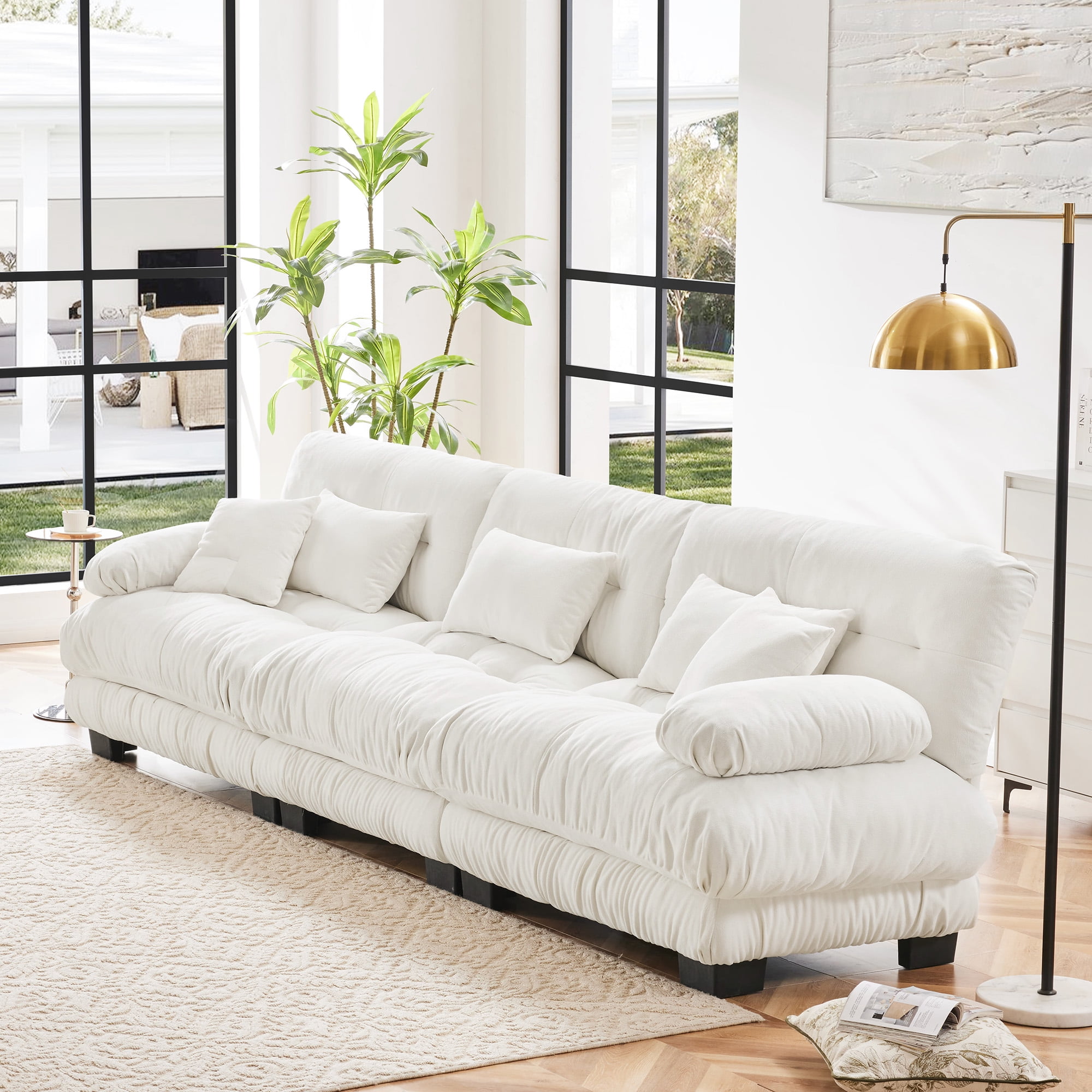 MAYEERTY 133.8in 3-Seater Chenille Sectional Sofa Modular Deep Seat Sofa Couch for Living Room, Apartment, Studio, Office, White