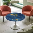 thumbnail image 4 of Blue Starry Sky Elastic Fitted Round Table Cover Gold Star Waterproof Outdoor Tablecloth for Holiday Party, Picnic, Patio & Dining Fits Tables Up to 45"-54", 4 of 8