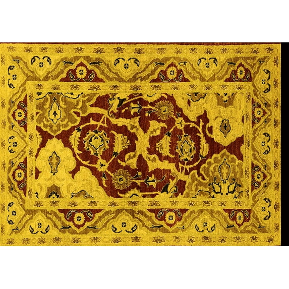 Ahgly Company Machine Washable Indoor Rectangle Oriental Yellow Industrial Area Rugs, 8' x 10'