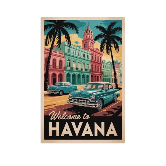 Havana Retro Travel Poster Vintage Cuban City Tourism with Classic Cars & Colonial Streets Print Poster