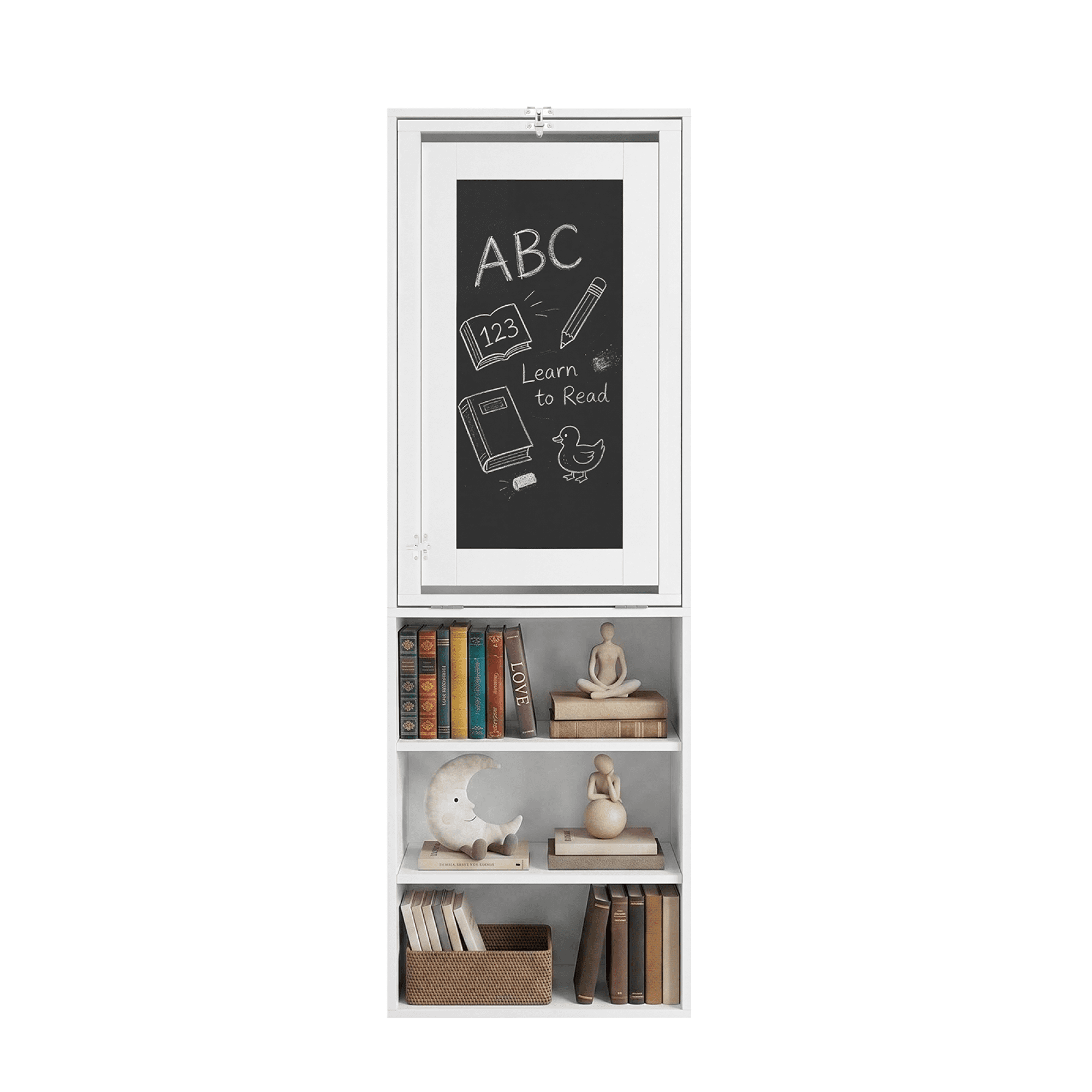 Leumius Folding Desk with Storage,Fold-Out Wall Mounted Computer Desk with Storage Shelves, Convertible Folding Writing Desk Cabinet with Chalkboard, Space-Saving Home Office Desk,White