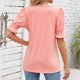 thumbnail image 3 of Tops de manga corta abombada para mujer, camisas elegantes informales holgadas con puños fruncidos, camisas de verano con cuello cuadrado para fiesta de trabajo diario, Rosa M, 3 of 5