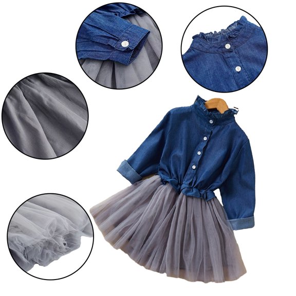 KYAIGUO Little Girls Long-Sleeve Dress Kids Baby Tutu Party Skirts Princess Dresses Button Fashion Toddler Autumn Winter Dresses Princess Skirt for 4-8Y