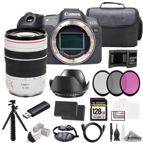 Canon EOS R8 Camera   RF 70-200mm f/4 L IS USM Lens 128GB   Ext Bat  3 PC Filter- Kit (International Version)